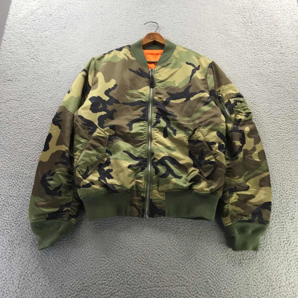 Alpha Industries Jacket Men Extra Large Green Camo MA-1 Flight Reversible Bomber